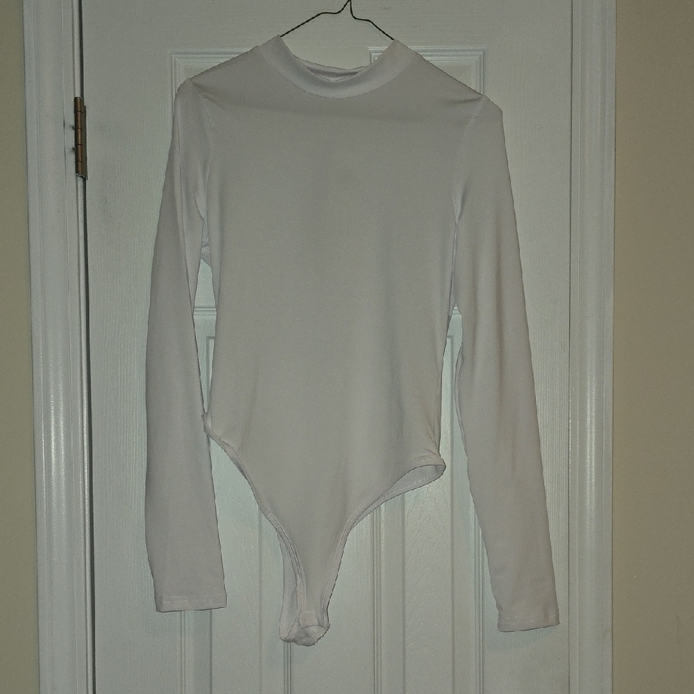 White Long Sleeve Mock Neck Bodysuit